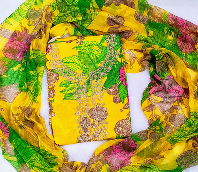 Vachi Vastra Pure Cotton Embroidered, Floral Print Salwar Suit Material
