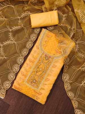 Blissta Organza Embroidered, Embellished Salwar Suit Material