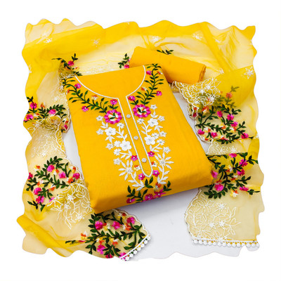 DnVeens Chanderi Solid, Embroidered Salwar Suit Material