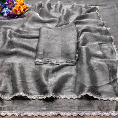 SHUBHDRASHTI NX Embellished Bollywood Jimmy choo Saree(Grey)