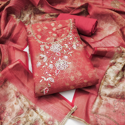 ShopGlobal Cotton Silk Embroidered Salwar Suit Material