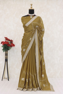 SHUBHDRASHTI NX Embroidered Bollywood Georgette Saree(Mustard)
