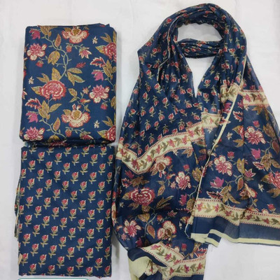 BLAKE LEAF Cotton Blend Printed Gown/Anarkali Kurta & Bottom Material