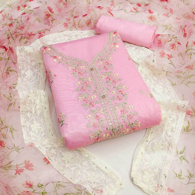 Peachmode Chanderi Embroidered Salwar Suit Material