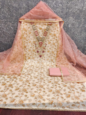 NIDHI'S FASHION Chanderi Embroidered Salwar Suit Material