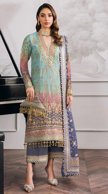 Shoponbit Georgette Embroidered Salwar Suit Material
