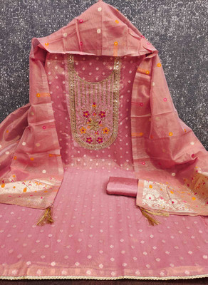 NIDHI'S FASHION Silk Blend Embroidered Salwar Suit Material