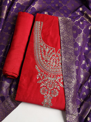 Meena Bazaar Chanderi Embroidered Salwar Suit Material
