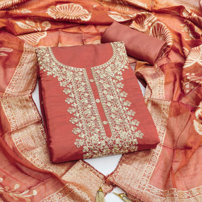 ISHA TRADE Pure Silk Embroidered Salwar Suit Material