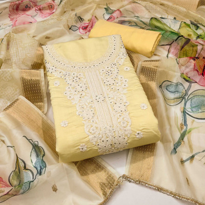Shadow & Saining Cotton Blend Embroidered Salwar Suit Material