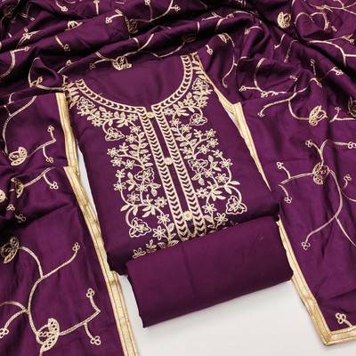 RUDRAA FAB Silk Blend Embroidered Salwar Suit Material