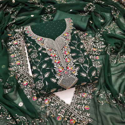 NIDHI'S FASHION Chanderi Embroidered Salwar Suit Material