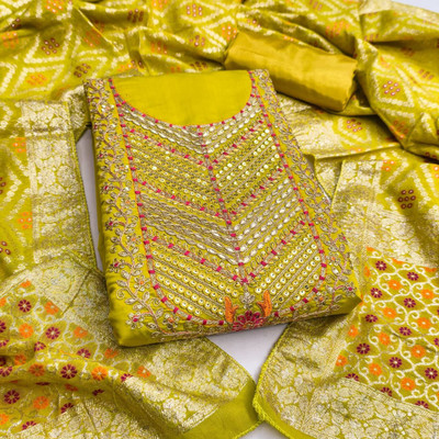 ISHA TRADE Silk Blend Embroidered Salwar Suit Material