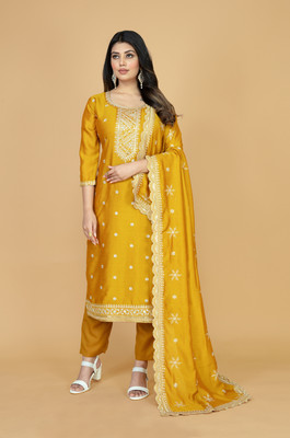 VUBA Silk Blend Embroidered Salwar Suit Material