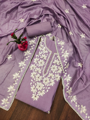 manvaa Silk Blend Embellished Salwar Suit Material