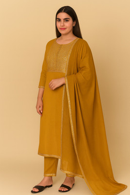 Pransh Collections Cotton Blend Embroidered Salwar Suit Material