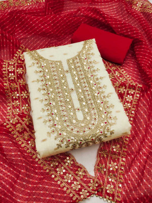 FLAPION CREATION Chanderi Embroidered Salwar Suit Material