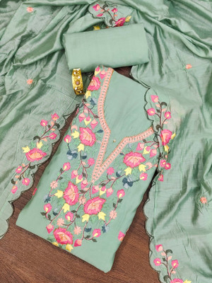 HERE&NOW Silk Blend Embroidered Salwar Suit Material