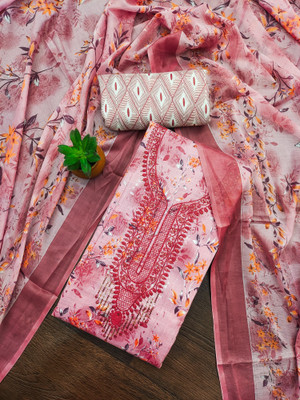 PandadiSaree Cotton Blend Embroidered, Floral Print Salwar Suit Material