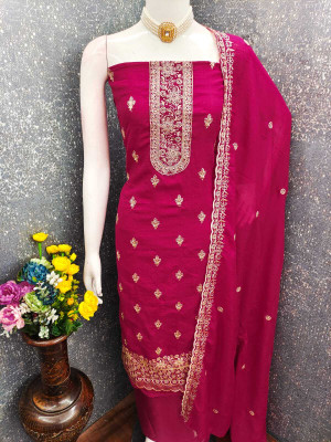 AP FAB Silk Blend Embroidered Salwar Suit Material