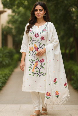 Uniquefashion Pure Cotton Embroidered, Self Design Kurta & Churidar Material