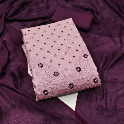 manvaa Silk Blend Embellished Salwar Suit Material