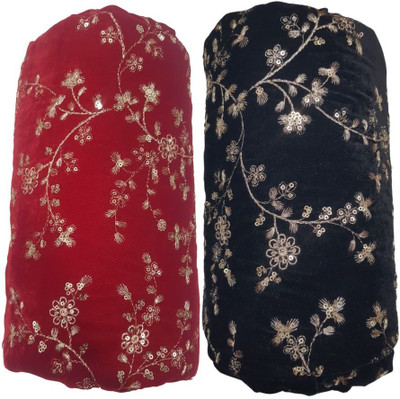 Durga Velvet Embroidered, Embellished Blouse Material