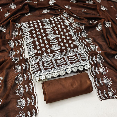 RUDRAA FAB Silk Blend Embroidered Salwar Suit Material