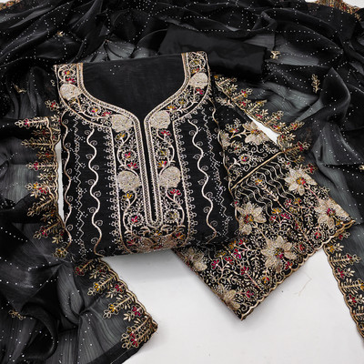 OM international Georgette Embroidered Kurta & Sharara Fabric