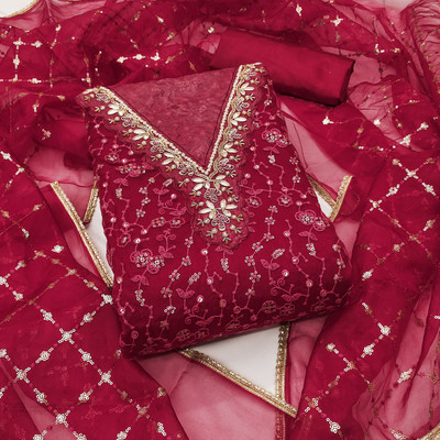manvaa Organza Embellished Salwar Suit Material