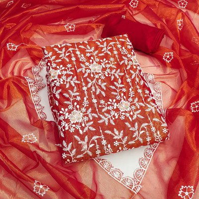 NEGRONISTAR Organza Embroidered Salwar Suit Material