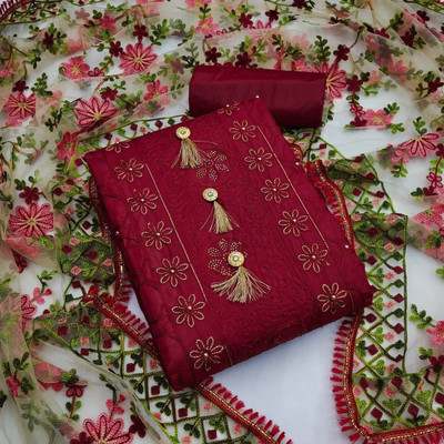 RAHI CREATION Cotton Blend Embroidered Kurta & Churidar Material