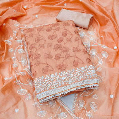 manvaa Silk Blend Embellished Salwar Suit Material