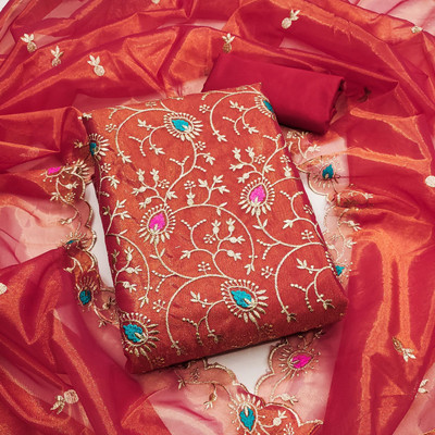 NEGRONISTAR Organza Embroidered Salwar Suit Material