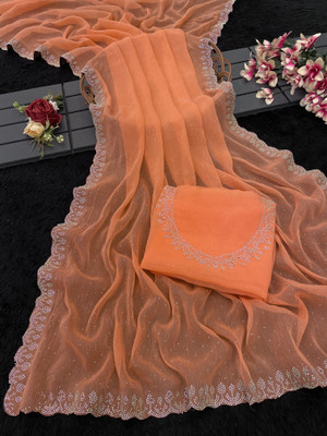 EthnicAura Organza Embellished Blouse Material