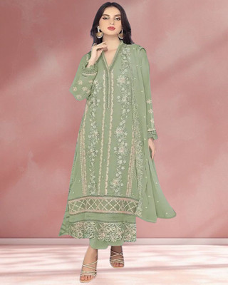 Dealbazaars Corporation Georgette Dyed, Embroidered, Embellished, Self Design Salwar Suit Material