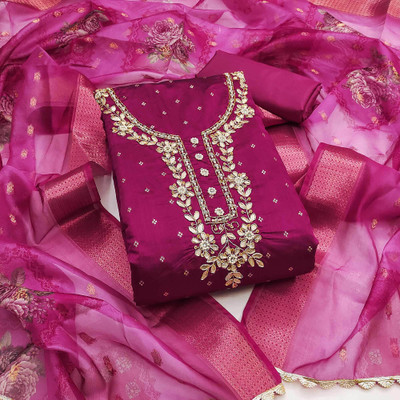Peachmode Pure Silk Embroidered Salwar Suit Material