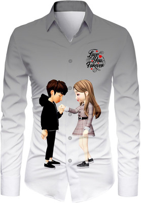 KAPURIYA FAB Men Printed Casual Grey Shirt