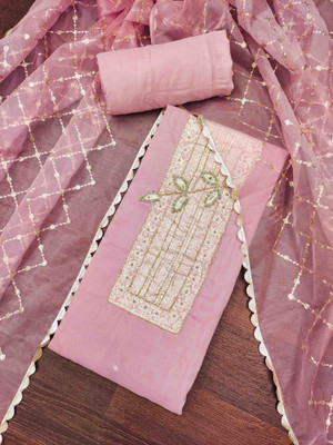 Blissta Cotton Blend Embroidered Salwar Suit Material