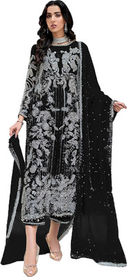 KAPANKU Organza Embroidered Salwar Suit Material