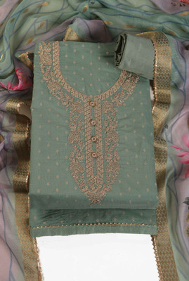 Tavas Chanderi Embroidered, Floral Print Salwar Suit Material