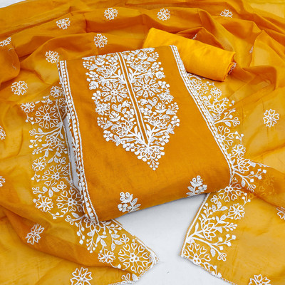 manvaa Cotton Blend Embellished Salwar Suit Material