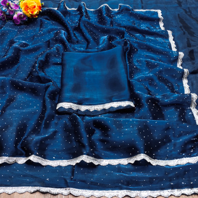 KHRITI FAB Embellished Bollywood Jimmy choo Saree(Dark Blue)