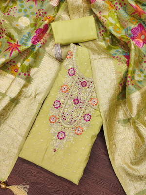manvaa Cotton Blend Embellished Salwar Suit Material