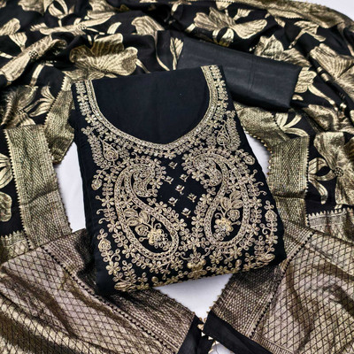 NIDHI'S FASHION Silk Blend Embroidered Salwar Suit Material