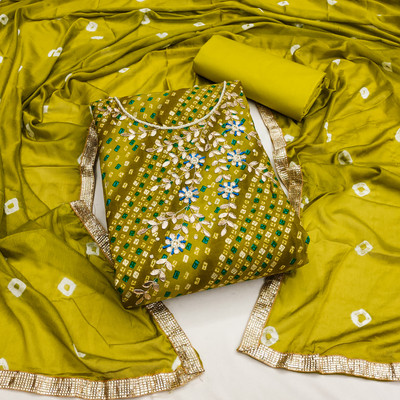 manvaa Cotton Blend Embellished Salwar Suit Material
