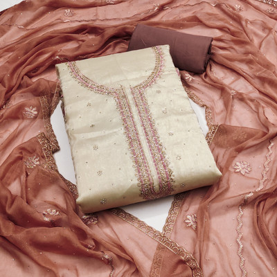 RISHA EXIM Pure Silk Solid, Embroidered, Embellished, Self Design Salwar Suit Material