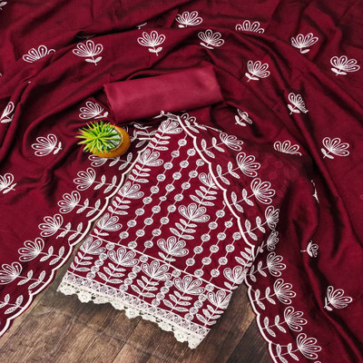 Peachmode Silk Blend Embroidered Salwar Suit Material
