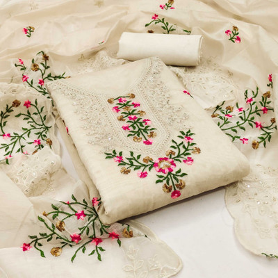 PANZORA Chanderi Embroidered Salwar Suit Material