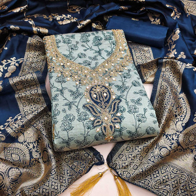 Divastri Silk Blend Embroidered Salwar Suit Material